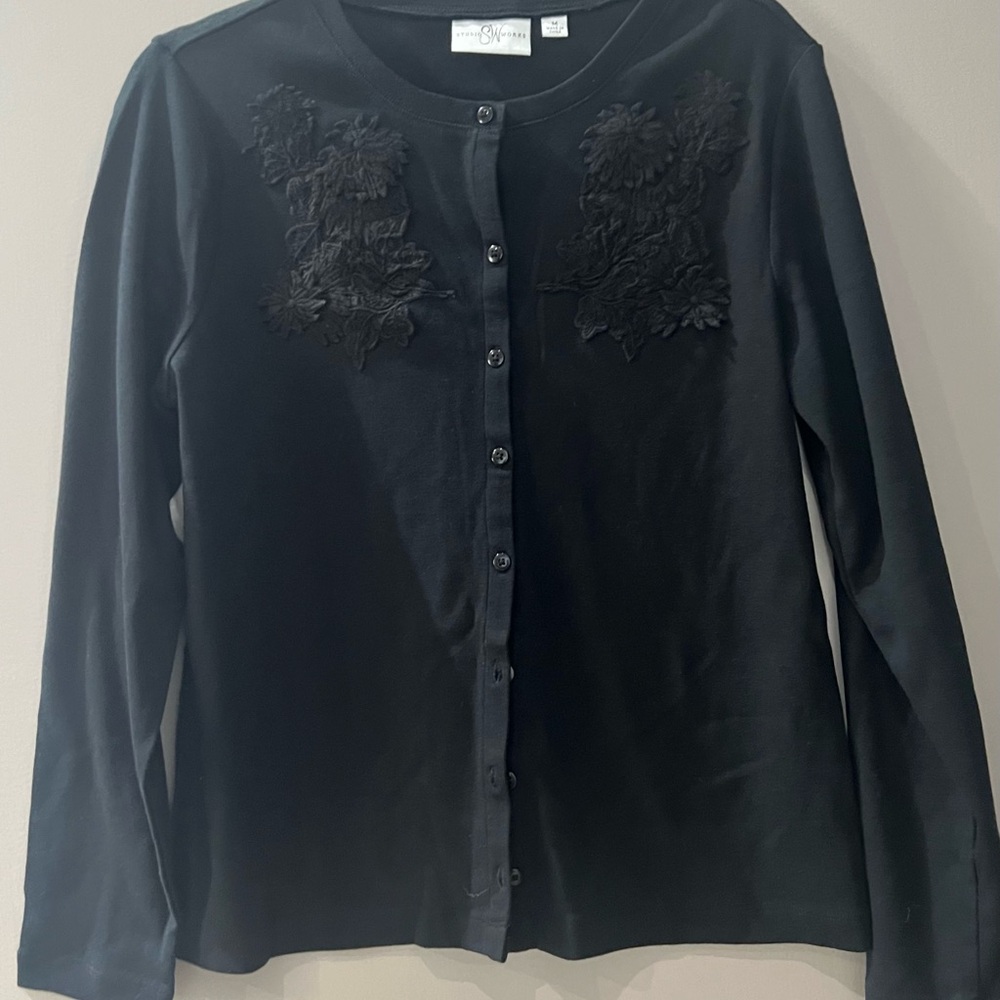 Black cardigan, knit sweater size medium